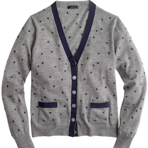 J. Crew Harlow Star Embroidered Merino Wool V Neck Cardigan Sweater Size XS - Picture 5 of 8